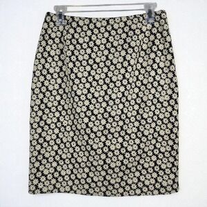 Magid Bernard Floral Embroidered Pencil Skirt Black Cream Women 6 Lined Designer
